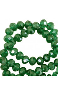 Faceted glass beads 3x2mm disc Fairway green-pearl shine coating